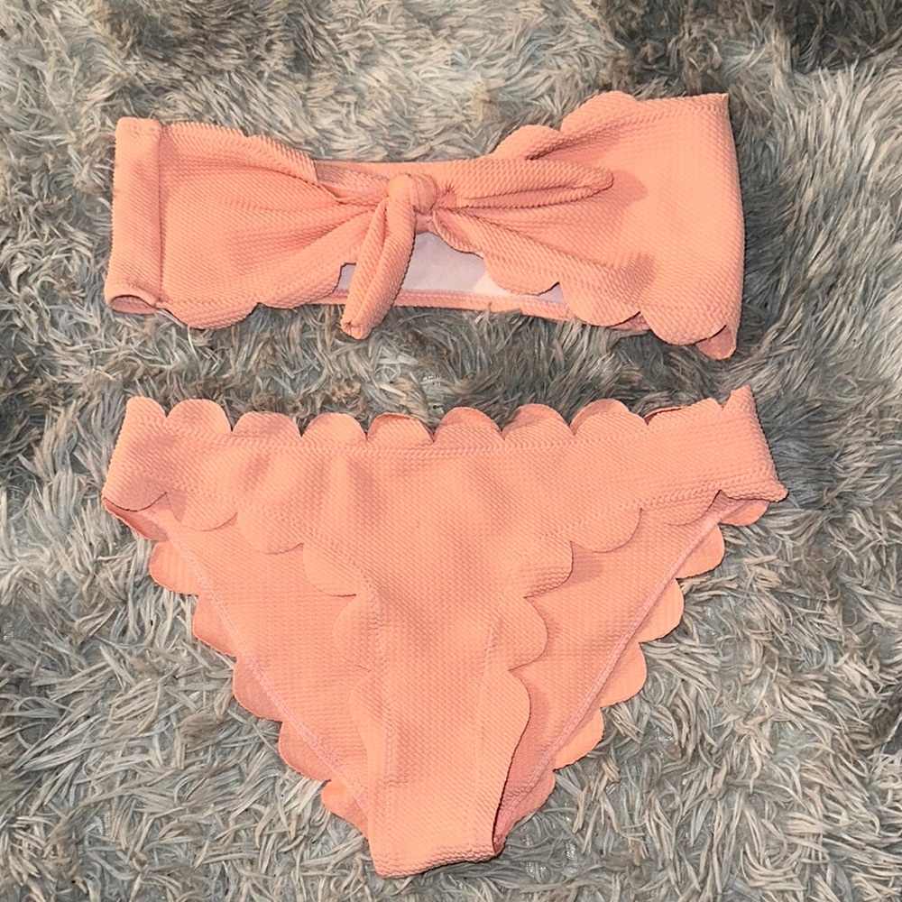 Scalloped Peach Bikini Set